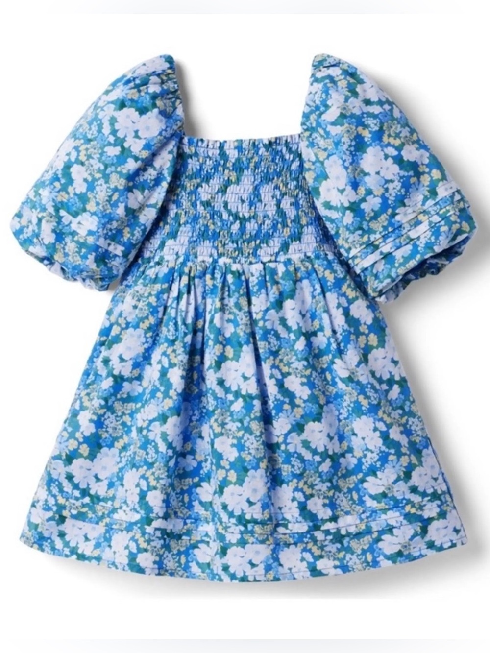 Janie and Jack The Natalie Smocked Bubble Sleeve Dress in Lux Lapis Floral 10
